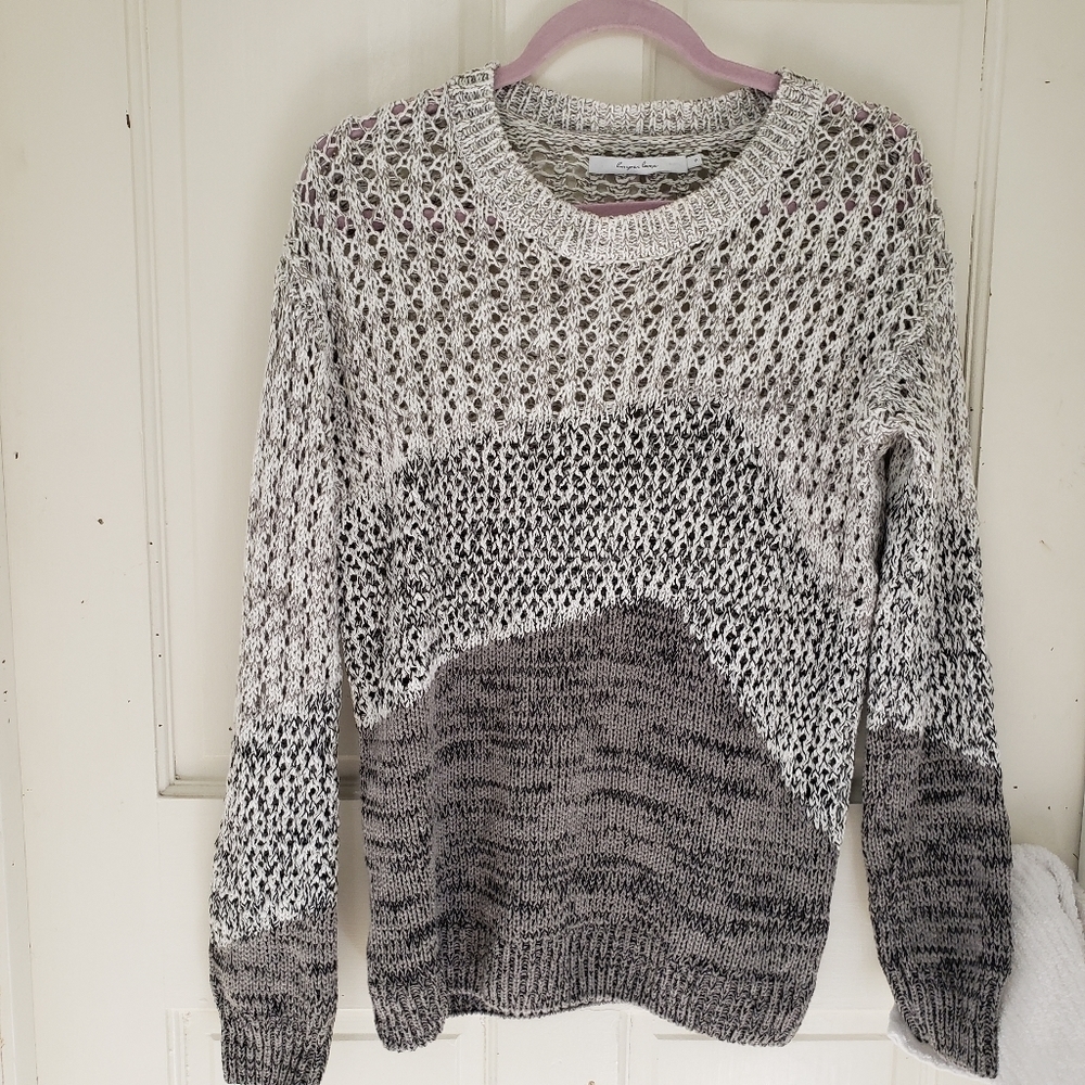 Harper Lane Sennah Pointelle Mesh Ombre Pullover Crew Neck Sweater Size S